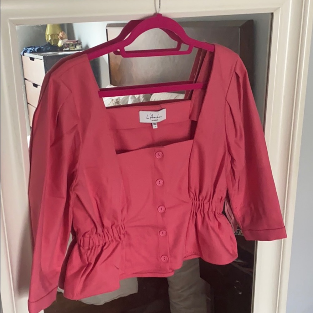 L’Academie button-down sinched waisted top